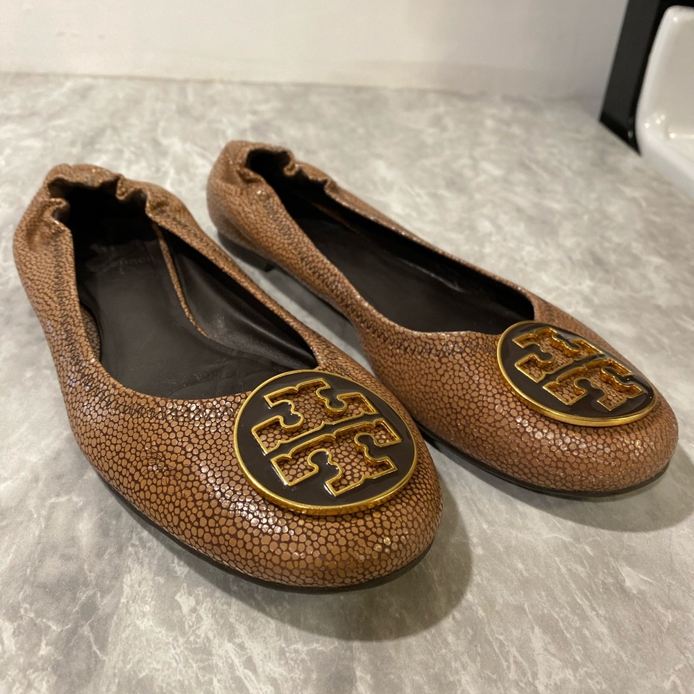Tory Burch Brown print leather flats